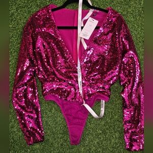 Pink Sequin Bodysuit